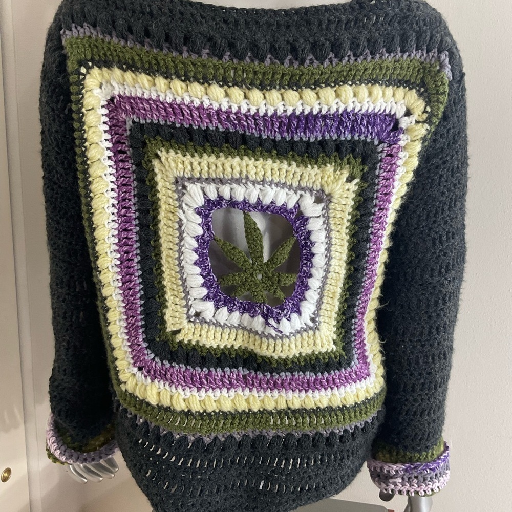 Handmade Crochet Granny Square Sweater Boho Fairycore WItchy Top S/M - Picture 2 of 7